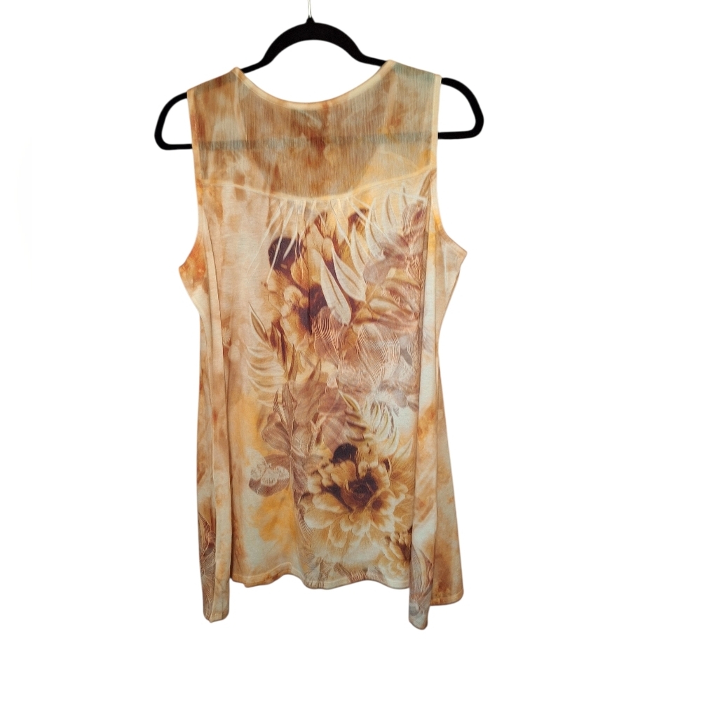 New Directions Sleeveless Forrest Fairy Ruffles Floral Brown Blouse Ladies Large - Picture 3 of 4